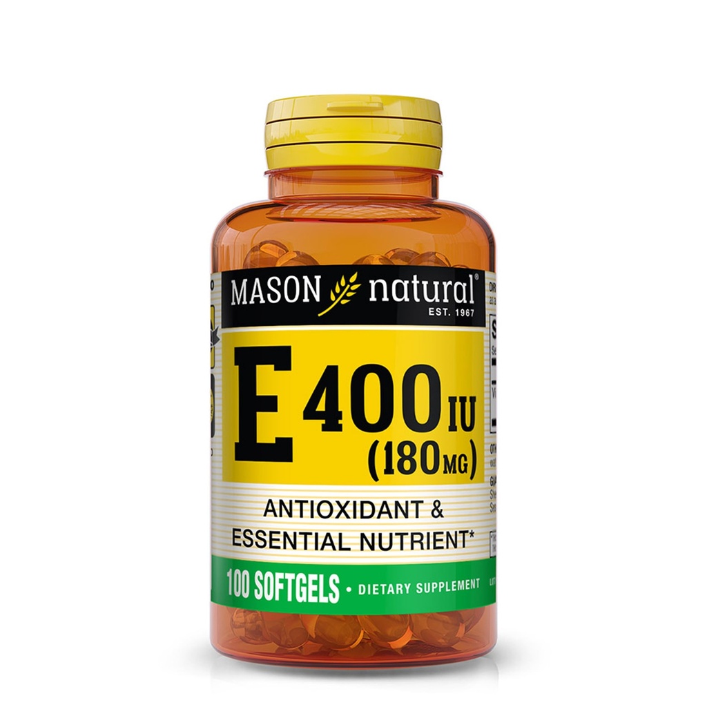 MASON NATURAL Vitamin E 180 mg (400 IE) - Antioxidant och essentiellt näringsämne, hälsosamt immunsystem, hud och ögon, hel kroppstillskott, 100 Softgels
