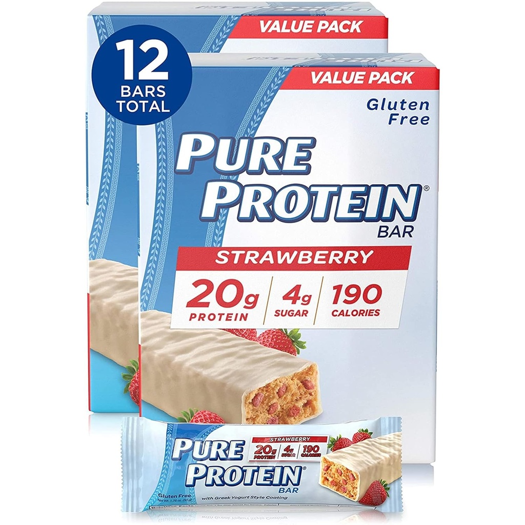 Rena proteinbarer, hög protein, näringsrika snäckor för att stödja energi, låg socker, glutenfri, jordgubbs grekisk yoghurt, 6 barer varje 1,76 oz, paket med 2