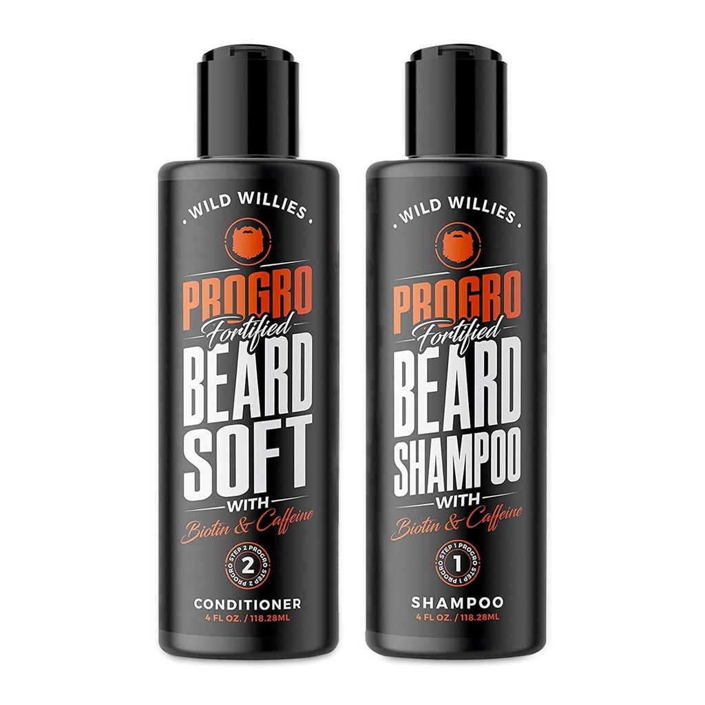 Wild Willies ProGro Beard Growth Shampoo & Conditioner Set för Thicker & Fuller Beard