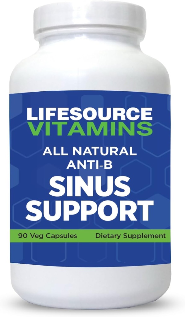 LifeSource Vitamins All Natural Anti-B Sinus Support - 14 Alla naturliga ingredienser - 90 kapslar - Proprietär formel