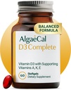 ALGAECAL 4-i-1 Vitamin D3 K2 Complete - ADK Vitamin Supplement, Förbättrad Immune Support & Bone Health med D3 K2, A & E - Hel Body Wellness & Bone Strength, 60 Easy-Swallow Softgels, Made in USA