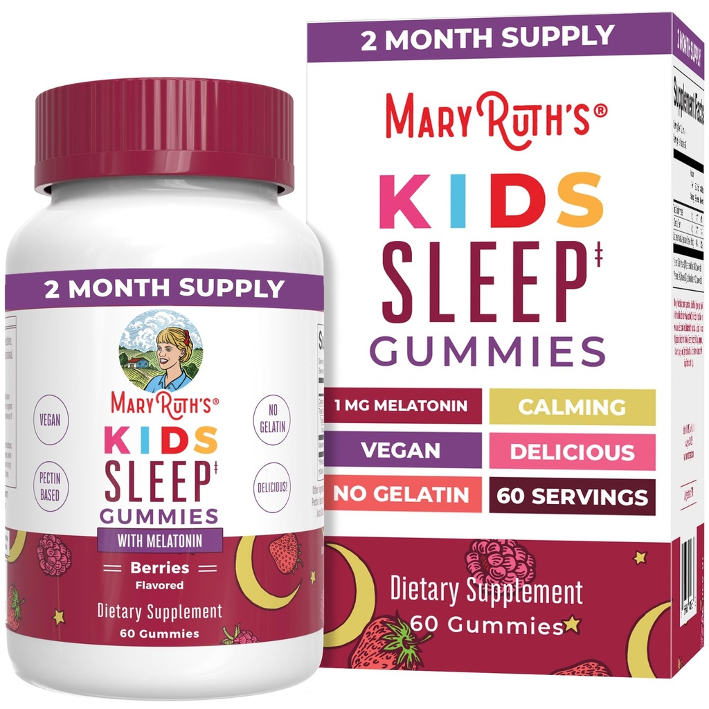 MaryRuth Organics Melatonin Gummies for Kids | 2 månaders leverans | Sleep Gummy for Kids Ages 4 + | Melatonin 1 mg | Avslappning & Sleep Support | Vegan | Gluten Free | 60 Räkna