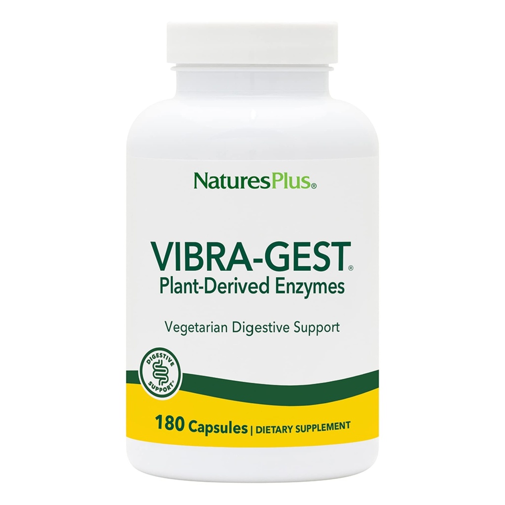 Natures Plus Vibra-Gest - 180 kapslar - Vegetarisk Digestive Support Supplement med probiotika, Live Fruit & Vegetabiliska Enzymer - Naturliga levande kulturer - 180 portioner