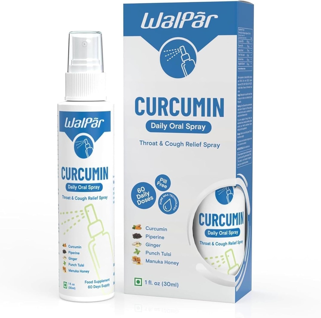 Curcumin Oral Spray - En naturlig blandning med Curcumin, Piperine, Ginger Extract, Punch Tulsi och Manuka Honey | 30ml 1 fl. oz | 60 Days Supply