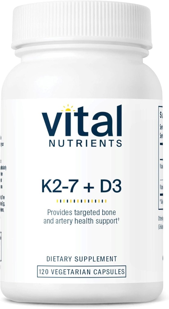 Vital Nutrients Vitamin D3 + K2 | 2000 IE | Vitamin D3 K2 Supplement | Vitamin D Complex för friska kalciumnivåer, muskel och benhälsa | Gluten, Dairy, Soy Free | 120 kapslar