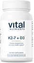Vital Nutrients Vitamin D3 + K2 | 2000 IE | Vitamin D3 K2 Supplement | Vitamin D Complex för friska kalciumnivåer, muskel och benhälsa | Gluten, Dairy, Soy Free | 120 kapslar