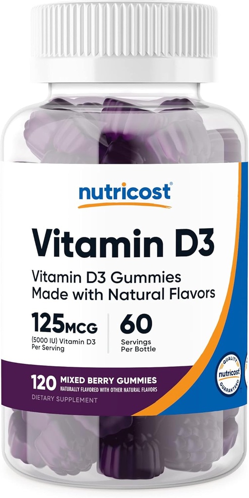 Nutricost Vitamin D3 Gummies 5,000 IE (125mcg), 120 Gummies - Mixed Berry smaksatt, 60 portioner