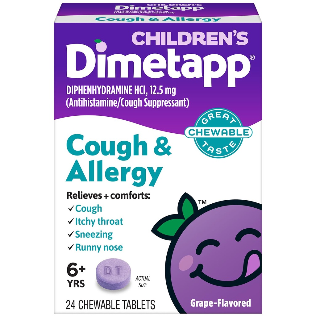 Dimetapp Children's Cough & Allergy Chewable, 24 tabletter, Grape