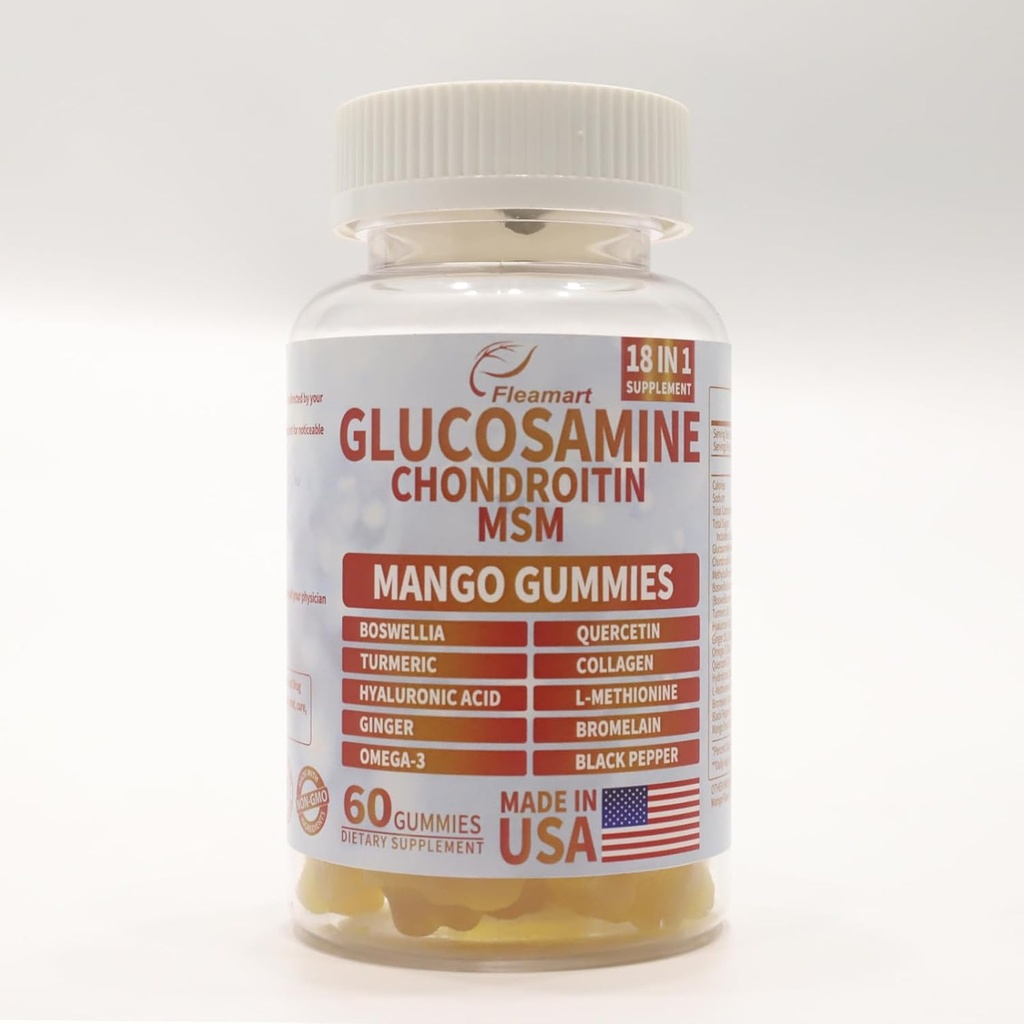 Glukosamin Chondroitin Gummies med MSM 60 CT Sugar Free Glukosamin Chondroitin Gummies Triple Strength för gemensam hälsa och immunstöd för vuxna, män och kvinnor - Mango smak