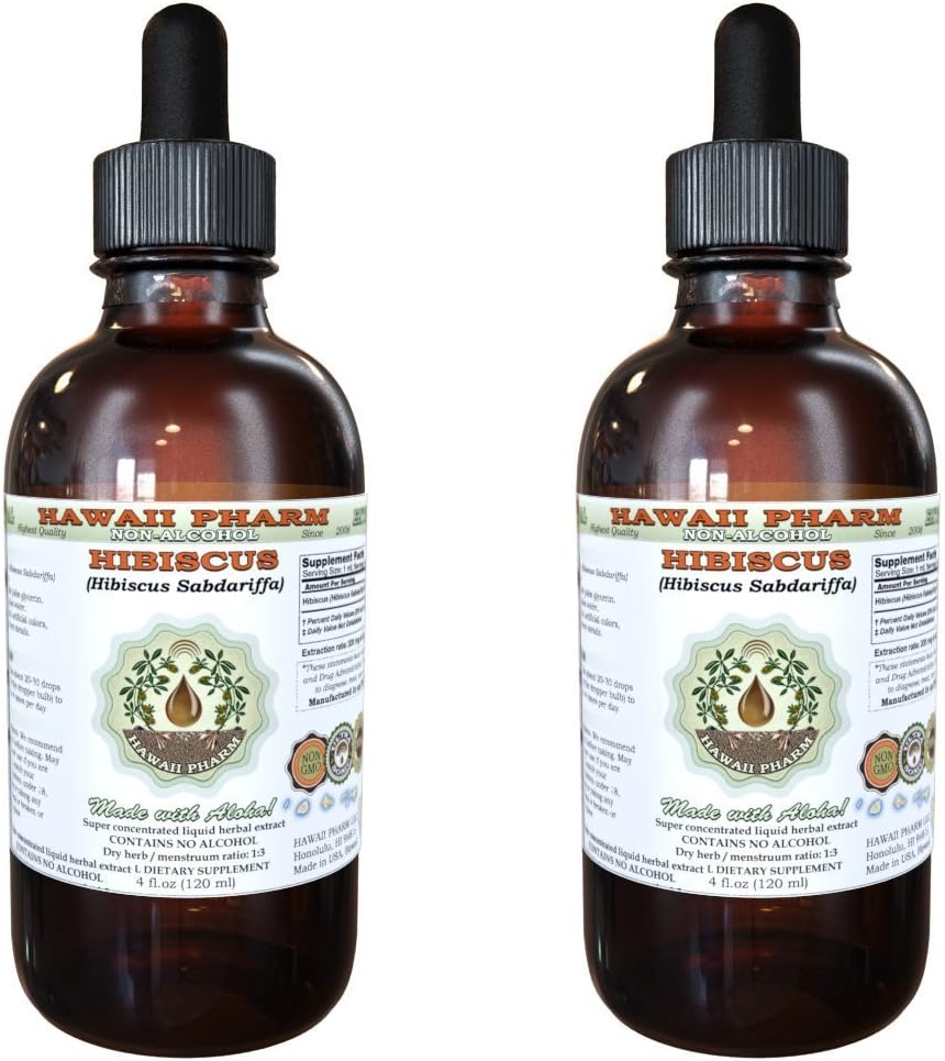 Hibiscus Alkoholfri flytande extrakt, organisk Hibiscus (Hibiscus Sabdariffa) Torkad blomma Glycerit Hawaii Pharm Natural Herbal Supplement 2x2 oz