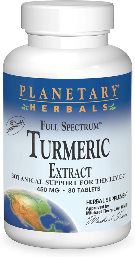 Planetära växtbaserade Fullspektrum gurkmeja extrakt tabletter, 450 mg, 30 greve