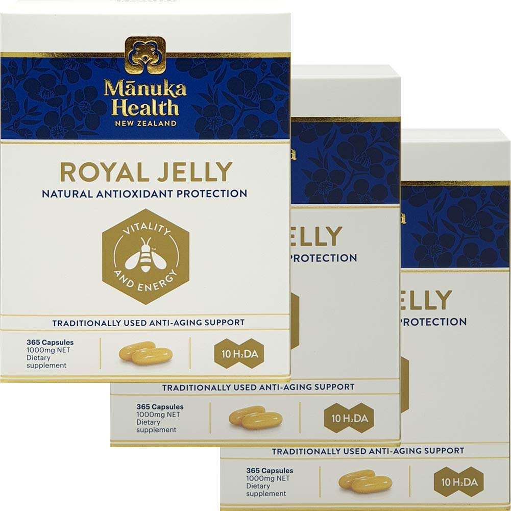 Manuka Health 10hda Royal Jelly 1000mg 365 kapslar 100% ren Nya Zeeland Royal Jelly Immune System Booster & Supports Skin Health & Vitality (Pack of 3)