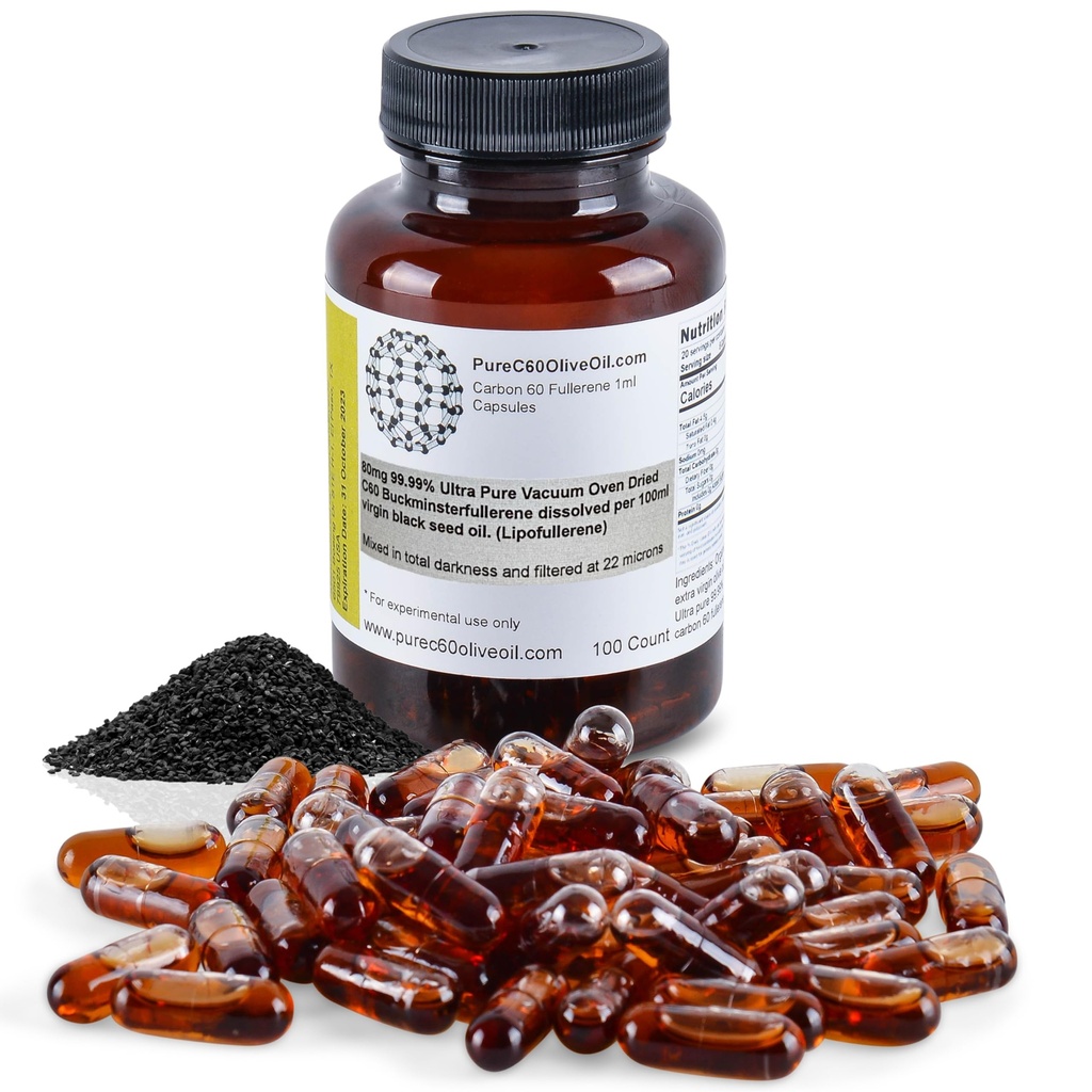 C60 Organic Black Seed Oil Capsules Capsules Pills 100ml / 3.4 Fl Oz - 99.99% Kol 60 Lösningsfri 80mg - Food Grade - Kol 60 Black Seed Oil - Från den ledande globala producenten