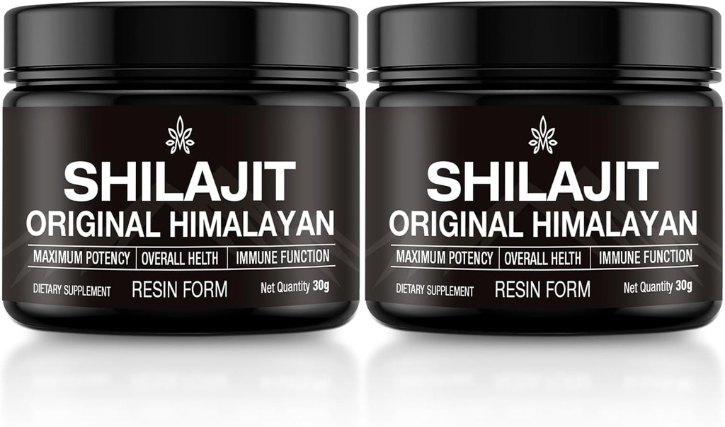 Shilajit Pure Himalayan Organic Shilajit Resin Gold Grade 100% Pure Shilajit for Men & Women with Fulvic Acid, 85+ Trace Minerals, Lab Test for Energy, Immune Support, 30 Grams (2 Pack)