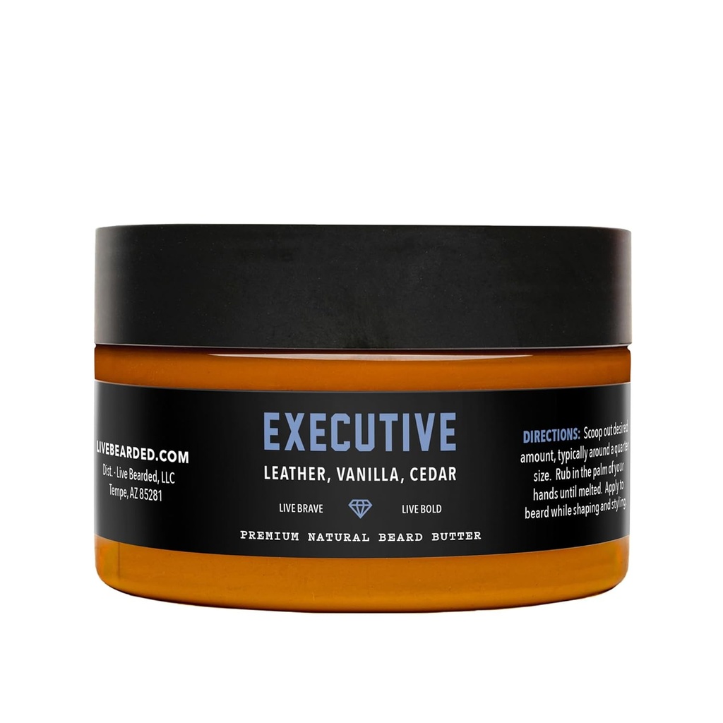 Live Bearded Bearded Butter, 3 fl oz - Tillverkad i USA - All-Natural Leave-in Conditioner och Softener med Shea | Executive Scent - Cedar, Vanilla