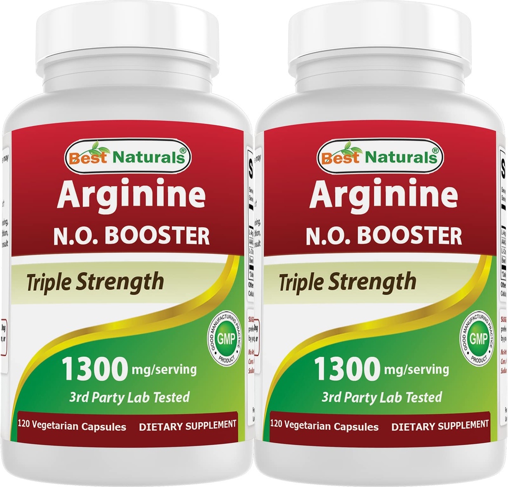 Bästa Naturals L-Arginine NO Booster Triple Strength 1300 mg Servering 120 Veg Capsules (120 greve av 2)