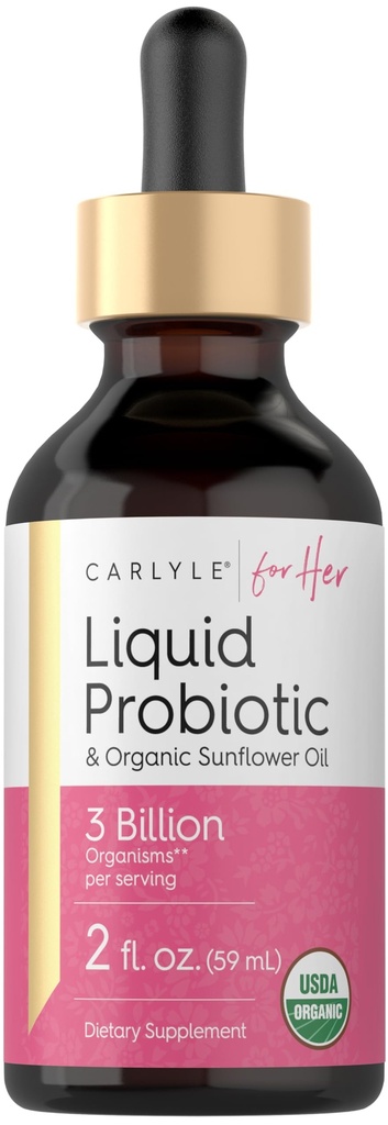 Carlyle Liquid Probiotic för kvinnor | 2 fl oz | med Organic Sunflower Oil | 3 miljarder aktiva organismer | Kosttillskott för henne