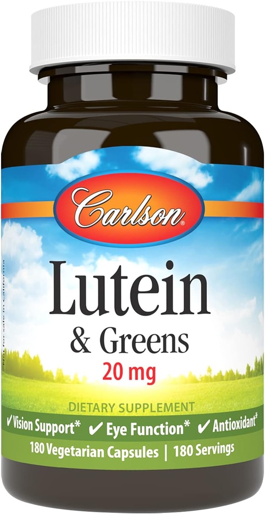 Carlson - Lutein & Greens, 20 mg, Vision Support & Eye Function, Antioxidant, 180 vegetariska kapslar