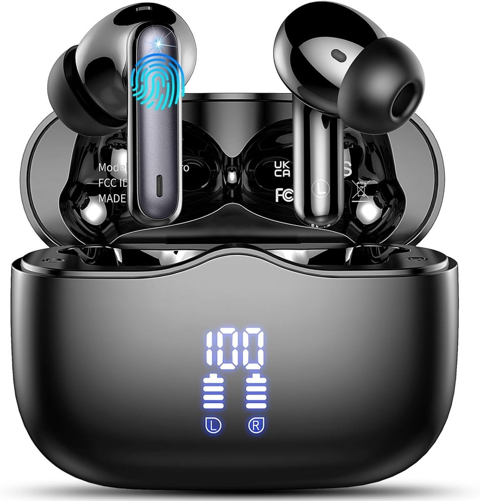 Trådlösa öronproppar, Bluetooth 5.3 Hörlurar i örat med 4 ENC Buller Avbrytande Mic, HiFi Stereo Deep Bass Wireless Earphones 40H Playtime, in-Ear Earbud Bluetooth Dual LED Display IP7 Vattentät, USB-C