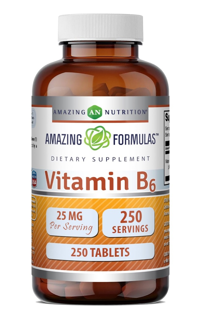 Fantastiska formler Vitamin B6 Pyridoxin 25mg 250 tabletter Supplement | Icke GMO | Gluten Free | Made in USA