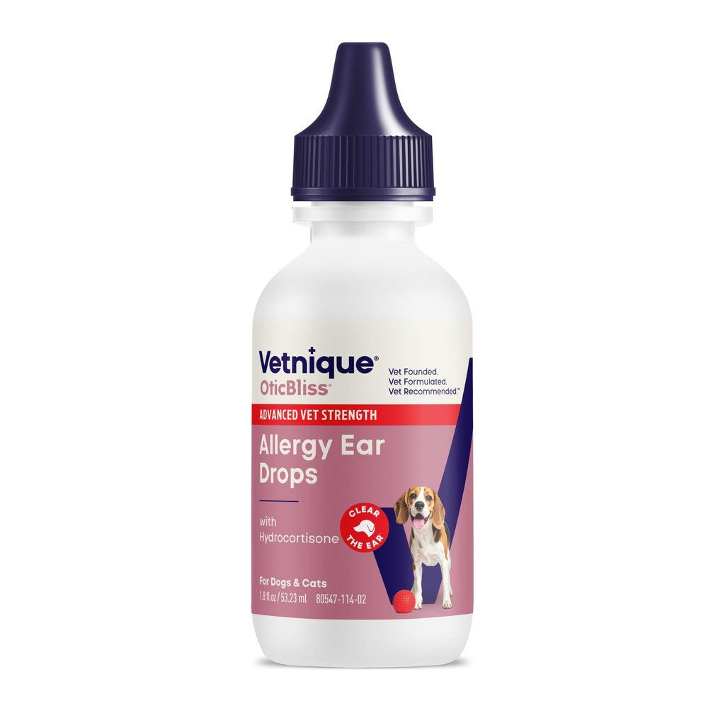 Vetnique Oticbliss Medicated Cat & Dog Ear Cleaner Drops - Dog Ear Infection Treatment med 1% Hydrokortison för att lugna nedskärningar, rodnad och svullnad - Vet rekommenderas