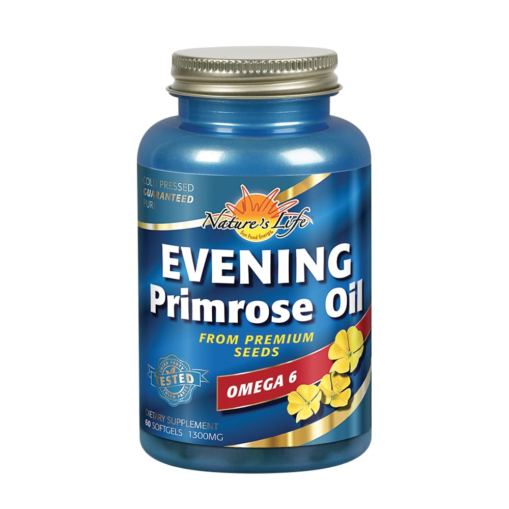 Naturens Life Evening Primrose Oil 1300 mg | PMS och Menopause Balance Support för kvinnor | Hudhälsa | 60ct