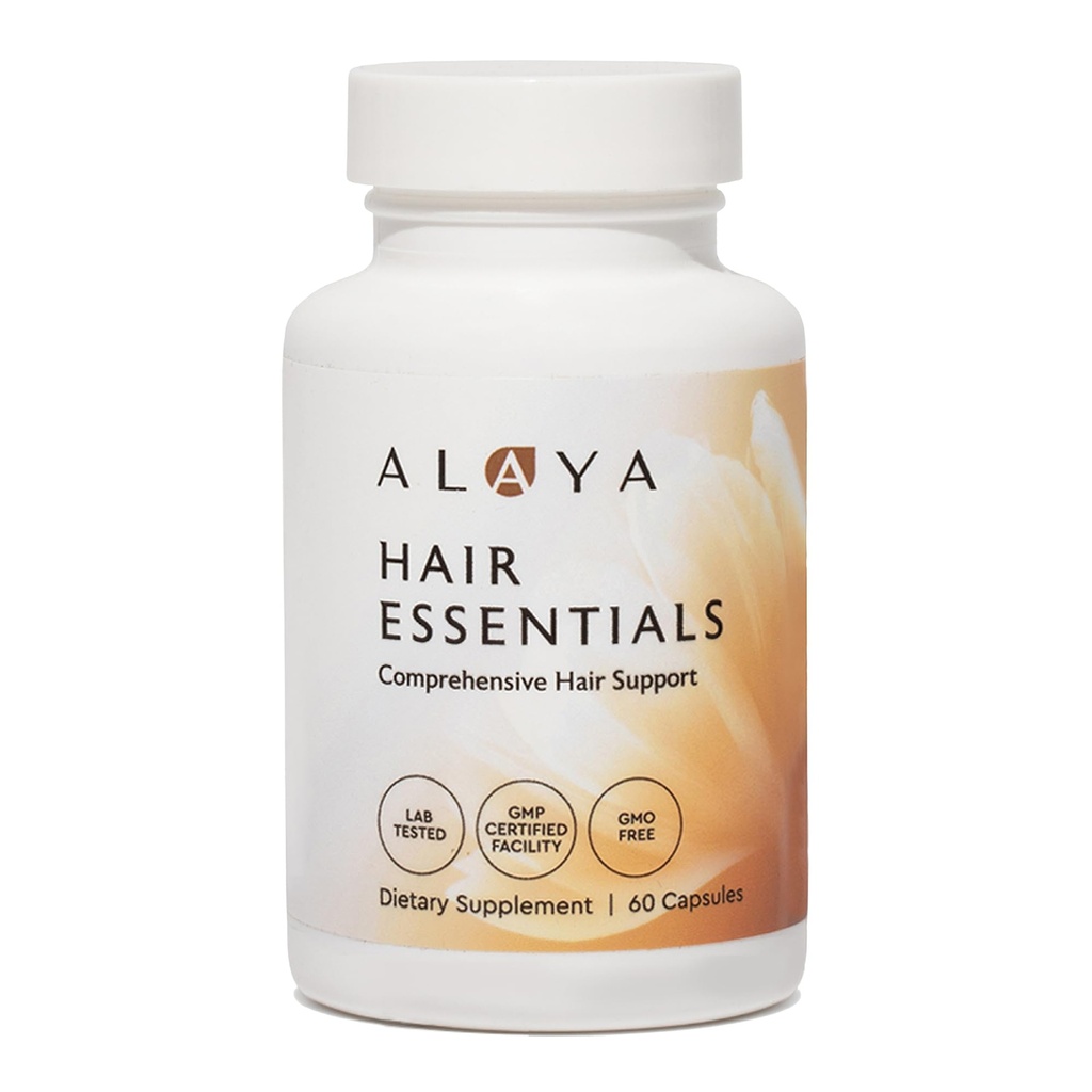 Alaya Hair Essentials - Hair Supplement med Biotin, Keratin, Folic Acid, Vitamin B12, B6 - Lab Tested - Gluten Free - 30 Day Supply