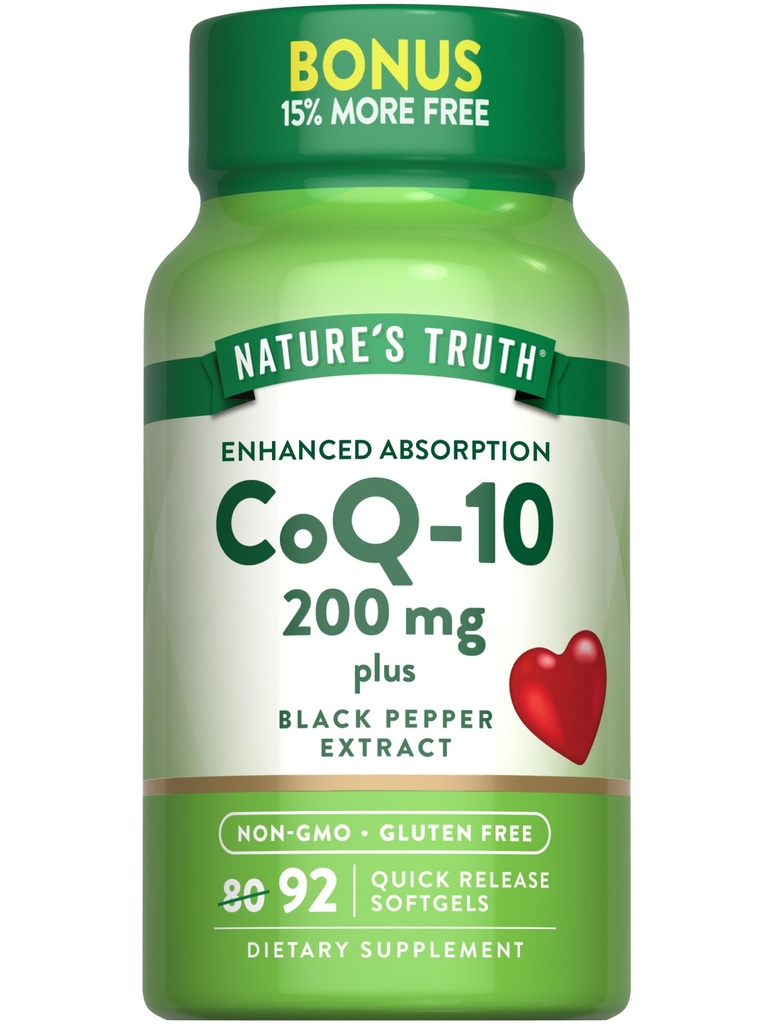Naturens sanning Q10 200 mg Softgels | 92 greve | Förbättrad absorption | med Black Pepper Extract | Non-GMO & Gluten Free Supplement