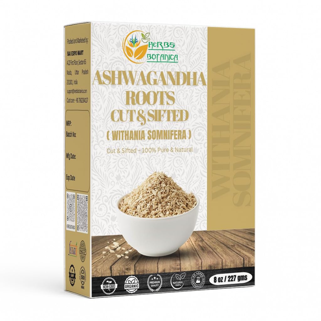 Herbs Botanica Ashwagandha Root Tea Loose Leaf for Herbal Tea, Ashwagandha Tea Herb Supplements, Withania Somnifera for Immune Support and Strength 3-5 mm Cuts Size 8 Oz Package