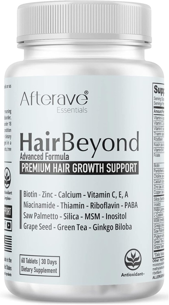 HairBeyond Advanced Hair Growth Formula förbättrar Follicle & Scalp Styrka för starkare tillväxt, håravfallsskydd, vitamin A, C, E, B Complex Saw Palmetto Silica Zinc Calcium Niacin Thiamin Biotin