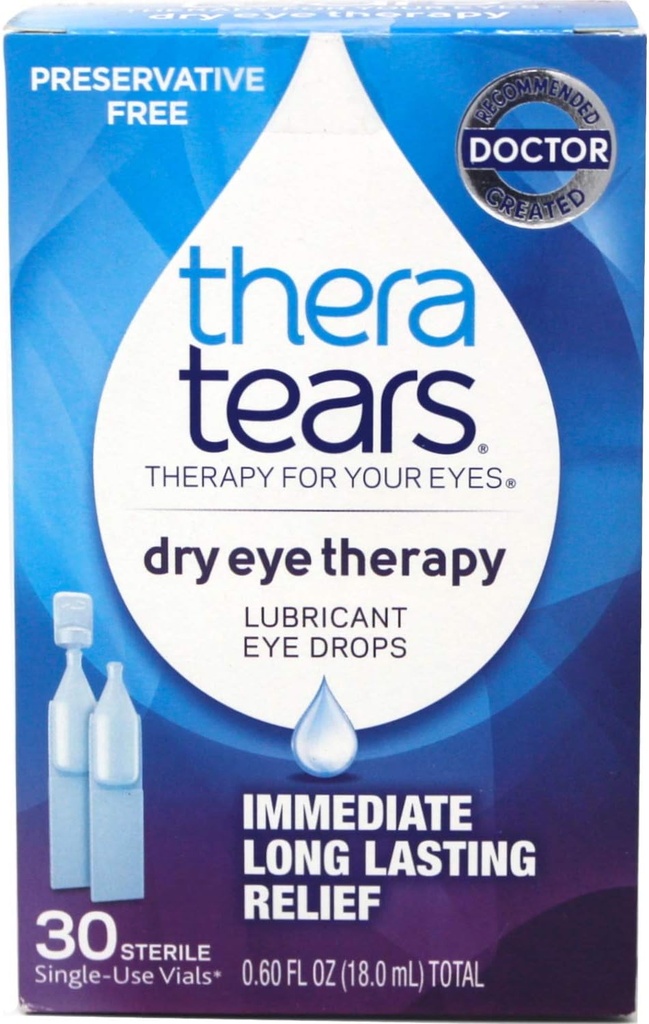TheraTears Eye Drops för torra ögon, torr ögonterapi smörjmedel ögondroppar, konserveringsfri, 30 greve singel-användning
