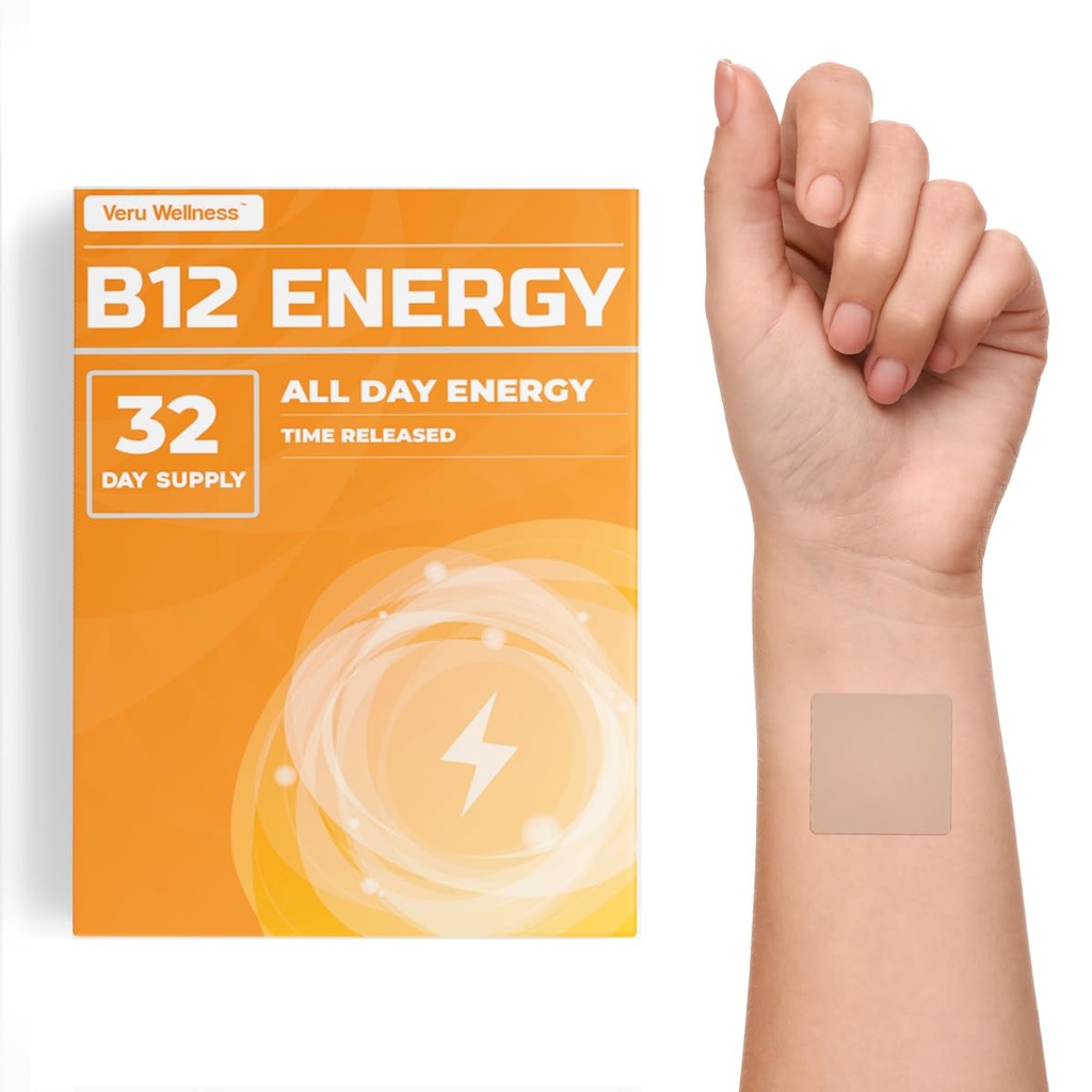 Veru Wellness B12 Energy Patch - Energi, fokus - B12, C, B6, Järn, Guarana och Garcinia Cambogia - External Använd endast 32 räkna