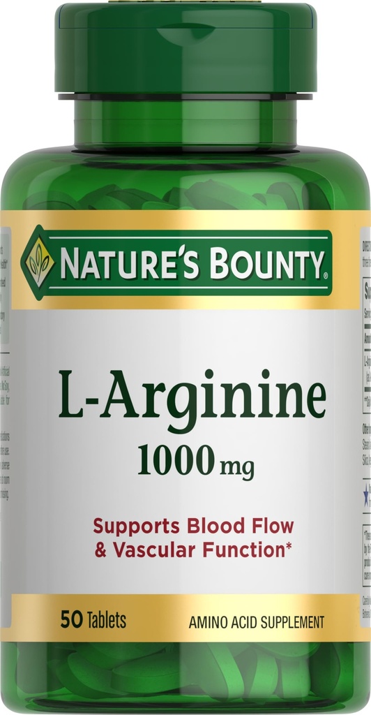 Naturens Bounty L-Arginine 1000mg för att stödja blodflöde och vaskulär funktion - Icke-GMO, Glutenfri, 50 tabletter