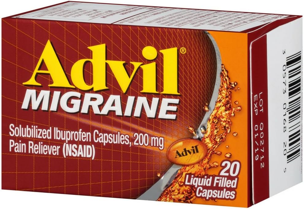 Advil Migraine Pain Reliever, Solubilized Ibuprofen 200mg, 20 greve, flytande fyllda kapslar, kraftfull Migraine Relief
