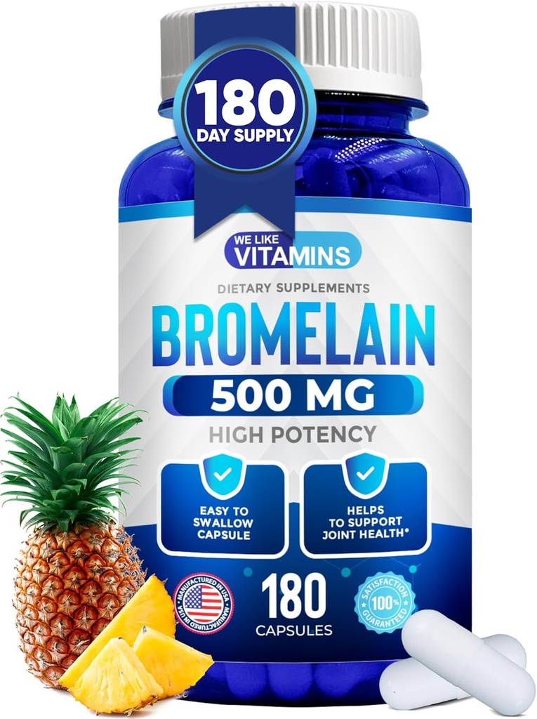Vi gillar vitaminer Bromelain 500mg kapslar - 1200 GDU / Serving - Bromelain Supplement från Pineapple Extract - Proteolytic Enzymes for Digestion, Absorption, Joint Pain, Muscle Soreness - 180 kapslar