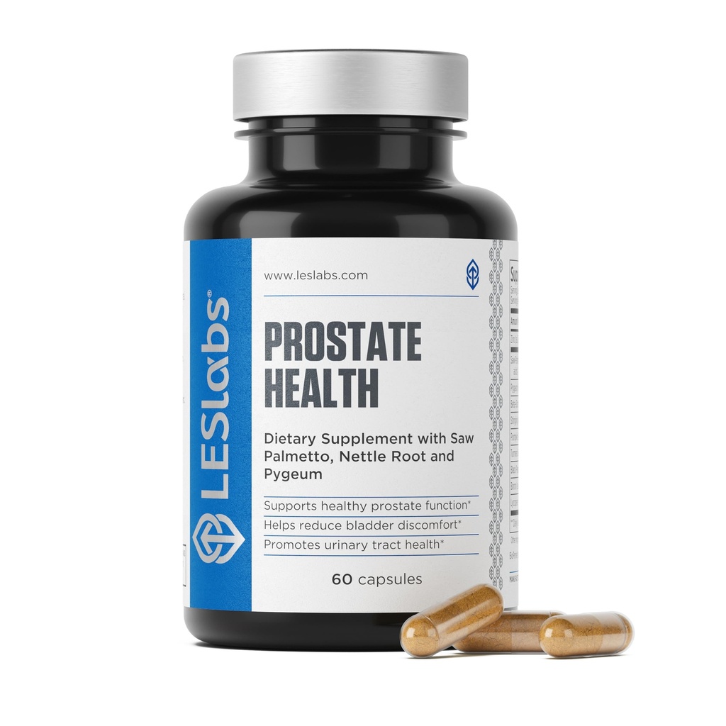 LES Labs Prostate Health - Prostate Support, Urinary Tract Health, Färre badrumsbesök och förbättrad sömn - Saw Palmetto, Pygeum, Beta Sitosterol & Nettle Root - Non-GMO Supplement - 60 kapslar