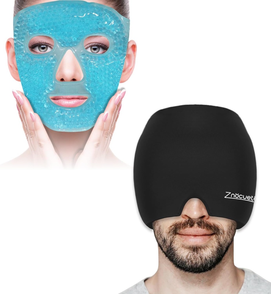 ZNÖCUETÖD Bundle of Gel Beads Ice Face Mask för huvudvärk, Puffy Eyes, Redness och Migraine Headache Relief Cap Hat, Head Ice Pack Wrap Cooling Gel Ice Beanie Cold Cap