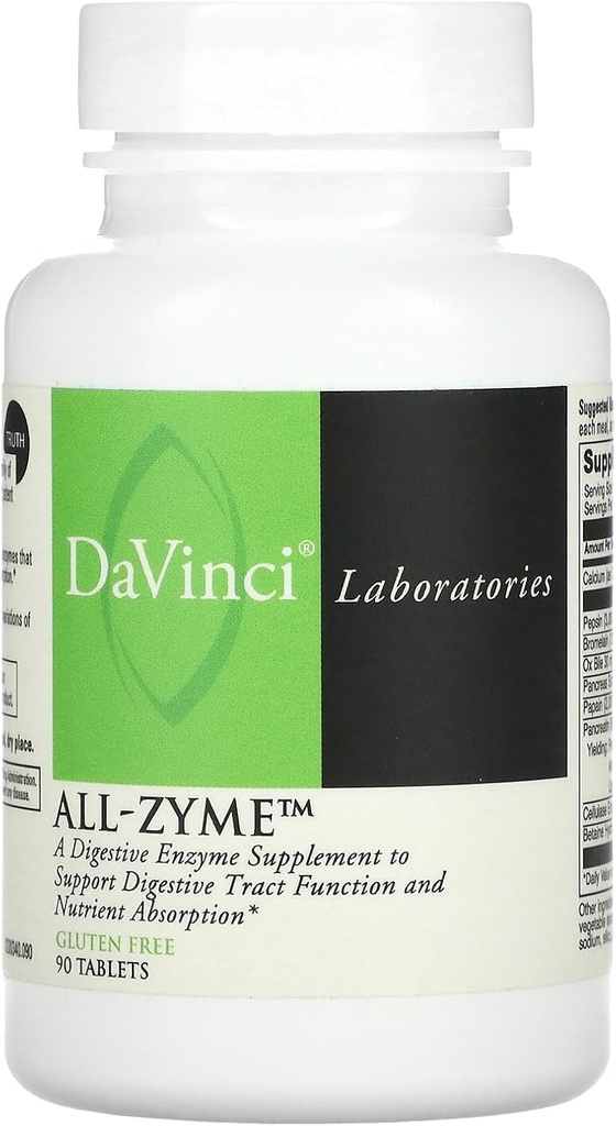 Davinci Laboratories - All-Zyme, Proteolytic Enzymes och Digestive Enzyme Supplement, Bloating, Gas, Förstoppning och gemensam hälsa, icke-GMO Ingredienser, 90 tabletter