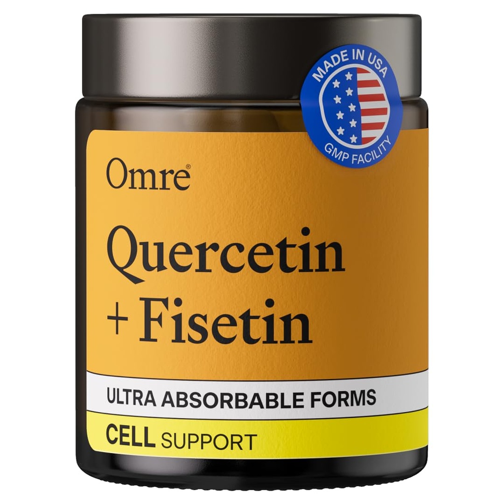 OMRE Quercetin och Fisetin Supplements - Tredjepartstestade senolytiska tillskott för åldrande stöd - 500mg Quercetin Phytosome och 100mg Fisetin - Mycket biotillgängliga former