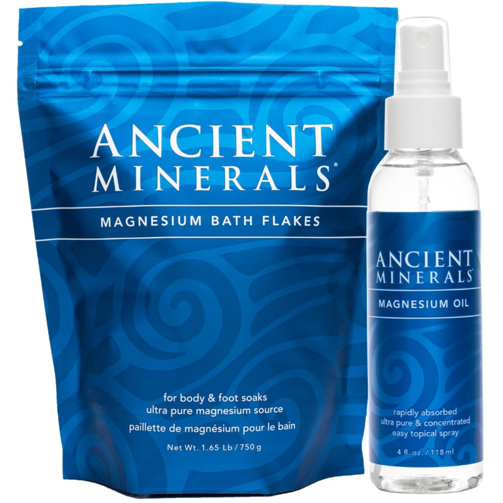 Forntida mineraler Magnesium Bath Flakes och Magnesium Oil Spray Bundle - Pure Genuine Zechstein Chloride