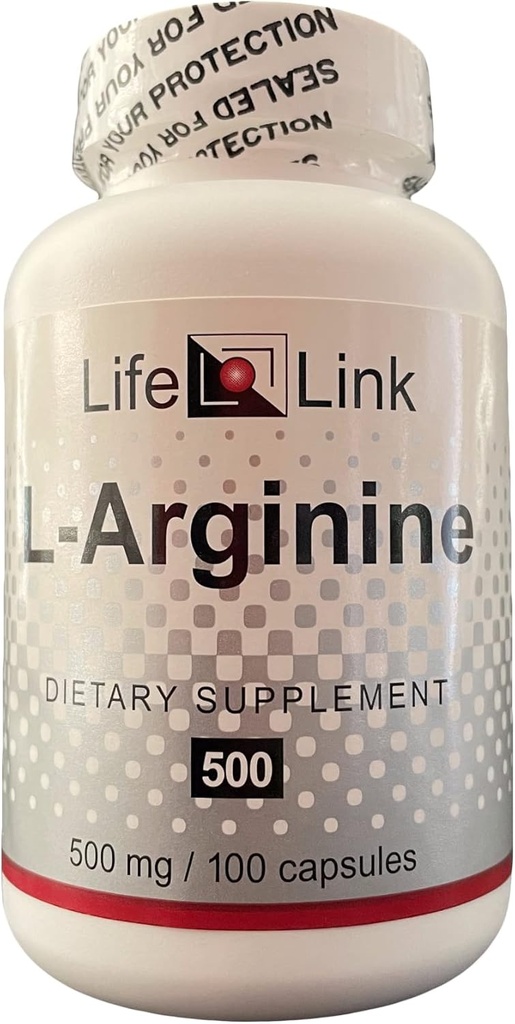 LifeLink L-Arginine | 500 mg x 100 kapslar | Föregångare till kväveoxid | Hälsosamt blodflöde, hjärthälsa | Glutenfri & icke-GMO | Tillverkad i USA