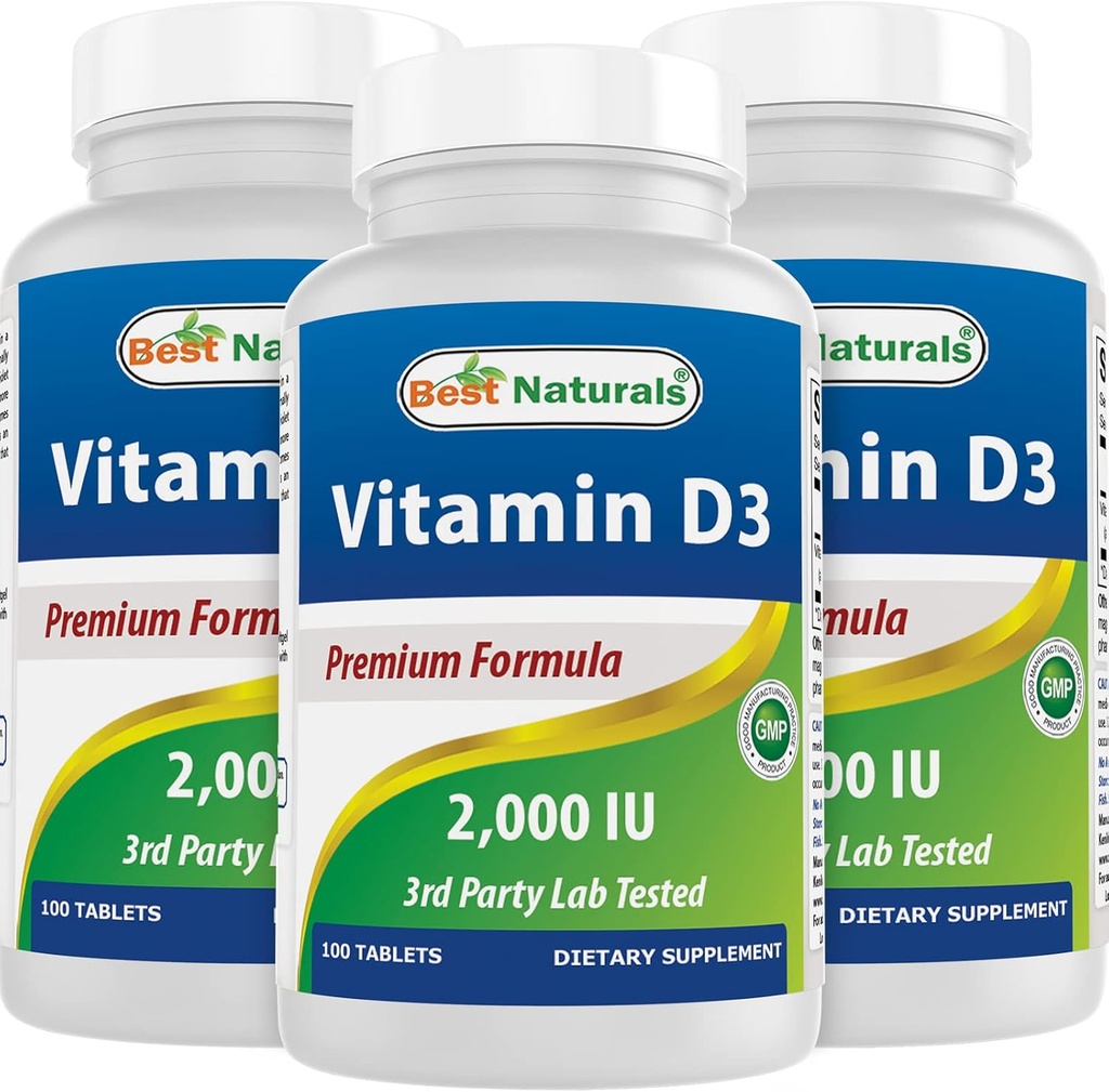 Bästa naturliga vitamin D3 2000 IE (50 mcg) - 100 tabletter - 100 dagars leverans - Hjälper till att stödja immunhälsa, starka ben och tänder, och muskelfunktion (100 greve 3)