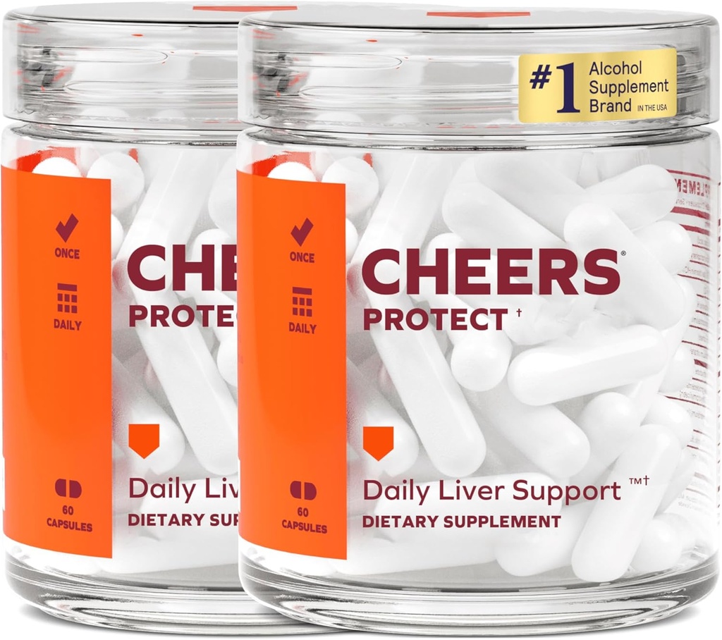 Cheers Protect | Dagliga Lever Supplement för Drinkers med L-Cysteine + DHM | Öka glutationnivåer | 60 Doser | Cysteine, Dihydromyricetin, mjölk Thistle, Prickly Pear, B-Vitaminer, Ginger