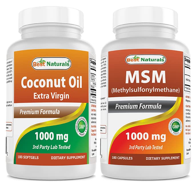 Bästa naturliga Extra Virgin Coconut Oil 1000 mg & MSM 1000 mg