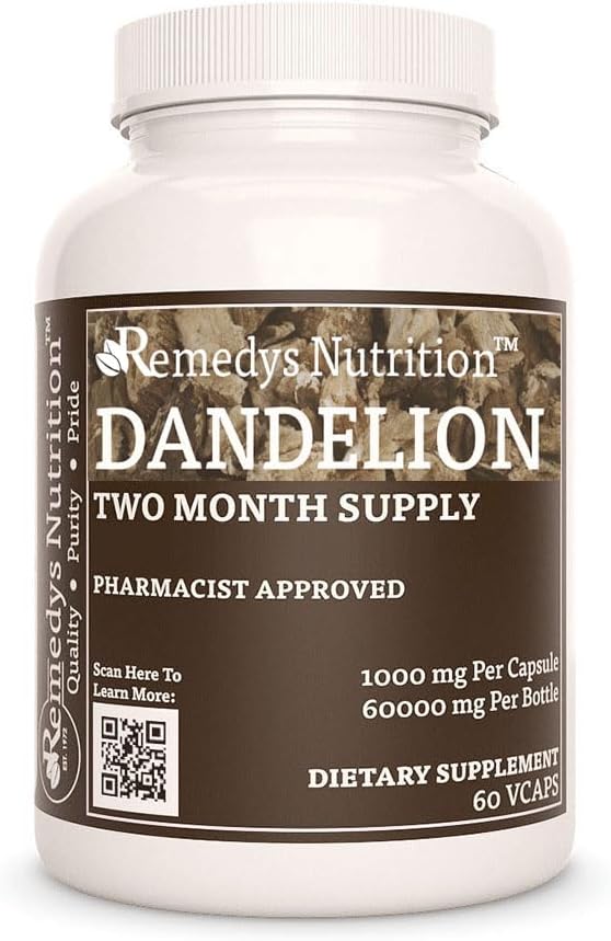 Remedys näring Dandelion Root | 1000 mg, 60 Vegan Capsules Herbal Dietary Supplement | Två månaders leverans