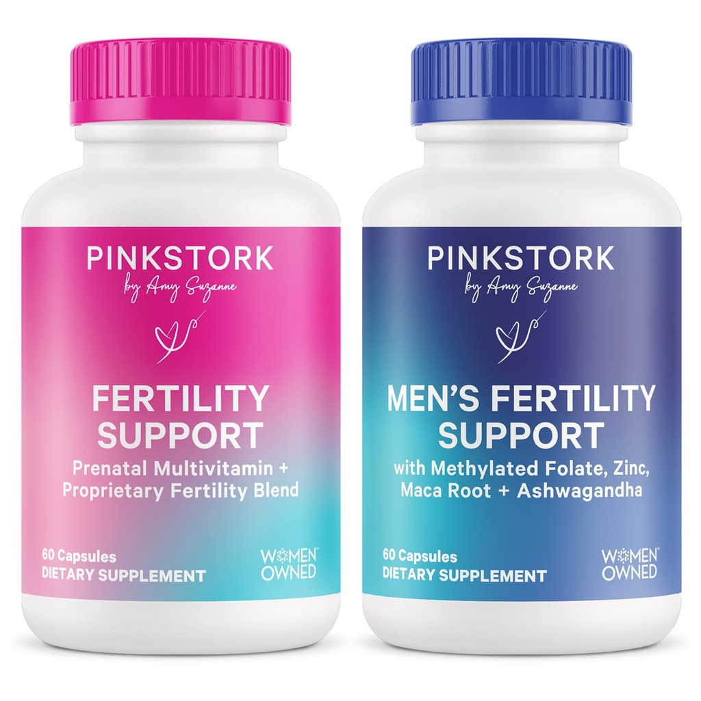 Rosa Stork & Blå Stork Hans och Hennes Fertilitet Bundle: Fertilitetstillskott för kvinnor, fertilitetstillskott för män, fertilitet Prenatal Vitamin, Vitex, Inositol, Folate, Vitamin B6, 60 kapslar