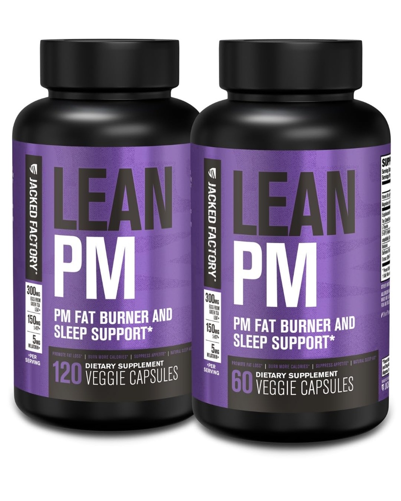 Jacked Factory Lean PM Night Time Fat Burner, Sleep Aid Supplement och Appetite Suppressant för män och kvinnor - 180 Stimulant-Free Veggie Weight Loss Diet Pills