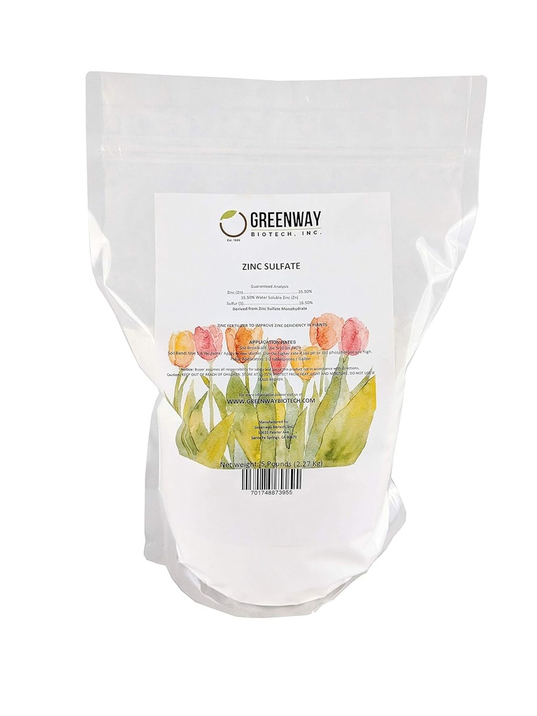 Greenway Biotech, Inc. Zink Sulfate Powder 35,5% Monohydrat Plus 16,5% svavel (5 pund)