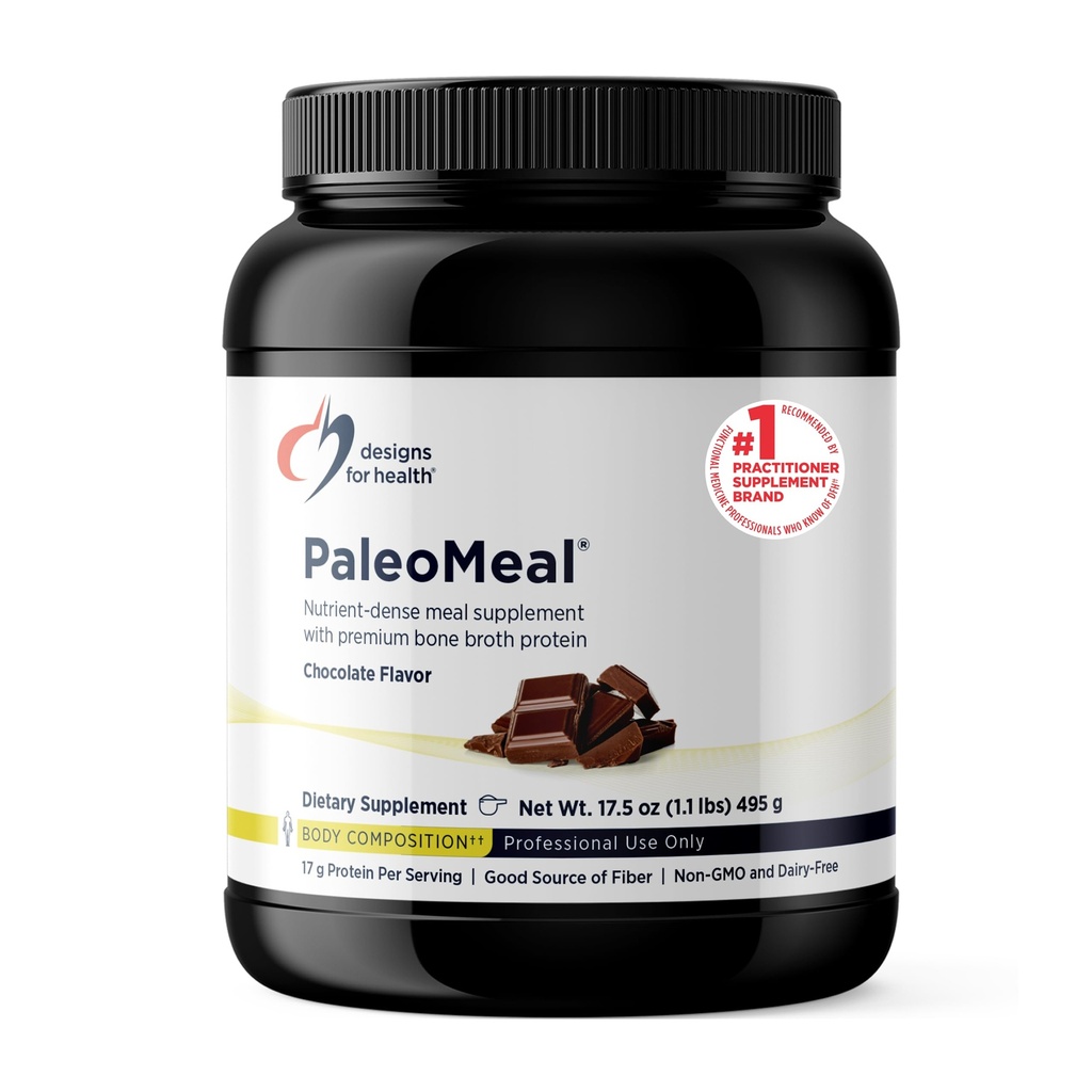 Designs for Health Pure PaleoMeal - Bone Broth Protein Powder med 17g Protein, Meal Replacement Shake Dietary Supplement med Active Folate + Chelated Minerals, Chocolate (15 portioner / 510g)