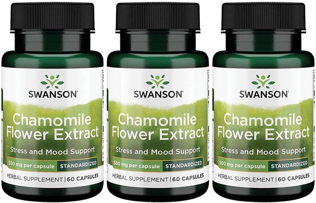 Swanson Chamomile Flower Extract 500 Milligram Standardiserade till 1,2% Apigenin 6 mg per kapsel 60 kapslar 3 Pack